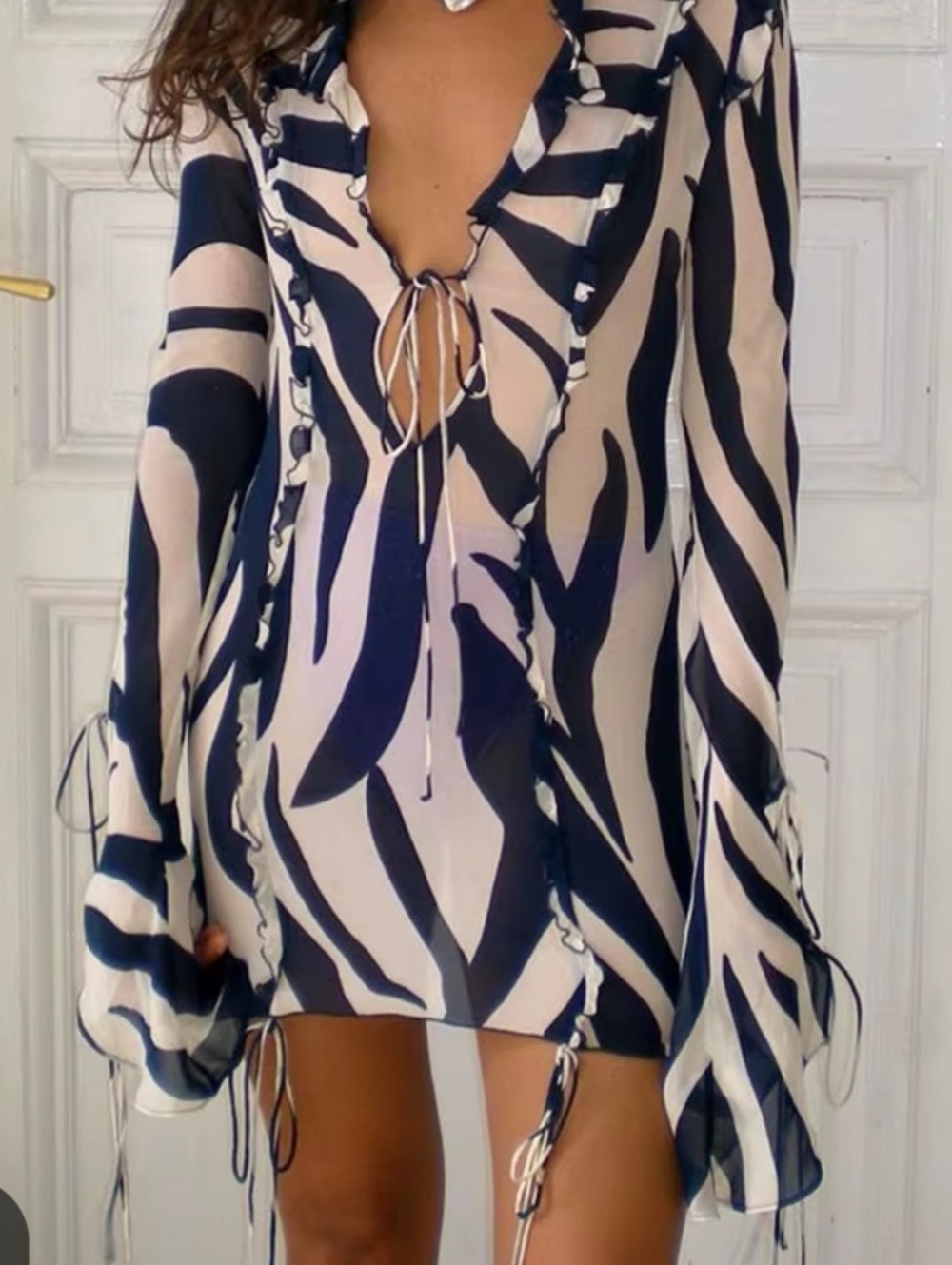 Rat & Boa Annika Zebra Print Mini Dress - Navy & Cream - Picture 3 of 6